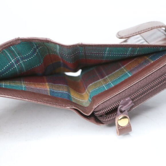 MANCINI Unisex Leather Medium Clutch Wallet Brown Plaid Lining Travel - Picture 4 of 10